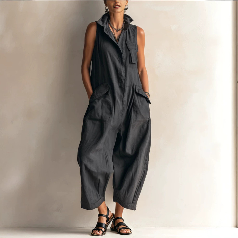 2026 New European and American Amazon Cross-Border Black Sleeveless Workwear Wide-Leg Jumpsuit 2026 New European and American Amazon Cross-Border Black Sleeveless Workwear Wide-Leg Jumpsuit