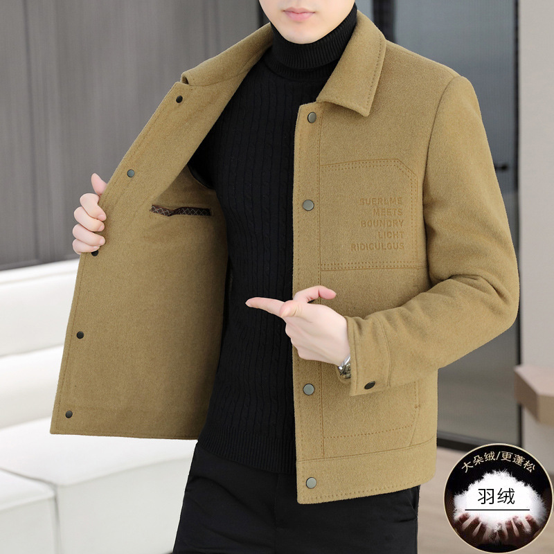 Wool Coat Men's Short Double-Sided Nylon Coat 2024 Autumn and Winter New Men's Thickened Down Woolen Jacket Wool Coat Men's Short Double-Sided Nylon Coat 2024 Autumn and Winter New Men's Thickened Down Woolen Jacket