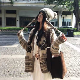 2025复古慵懒风费尔岛毛衣女提花跨省外套女秋冬针织衫开衫上衣女