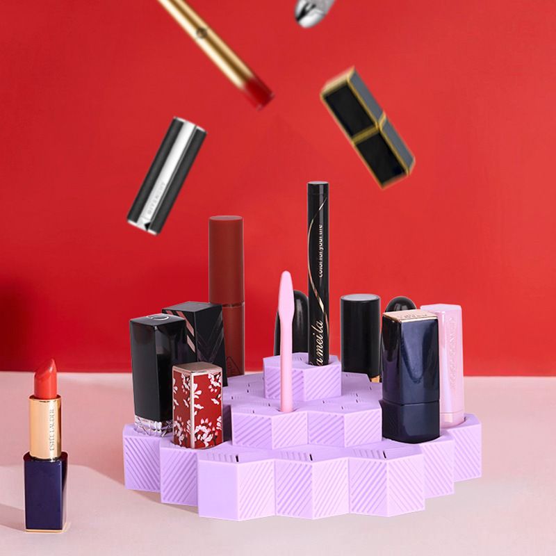 Multifunctional trapezoidal silicone lipstick storage rack 33 grids to meet storage needs product display stand soft anti-scratch Multifunctional trapezoidal silicone lipstick storage rack 33 grids to meet storage needs product display stand soft anti-scratch