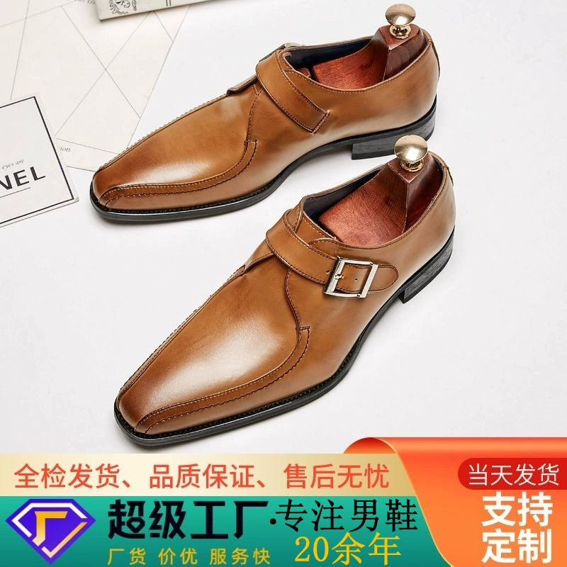 Японский стиль, новинка 2024, деловые кожаные туфли из натуральной кожи с острым носком, мужские офисные свадебные туфли с пряжкой, одинарные туфли Mengke