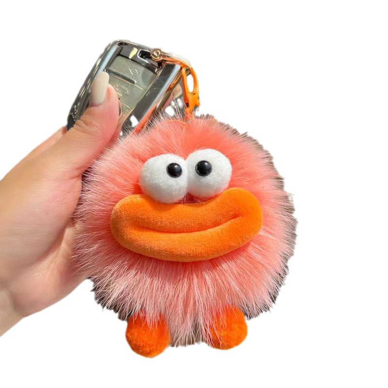 Hermoso cabello de zorro verdadero boca pequeña bola de carbón colgante llavero de coche muñeca bolso colgante regalo