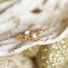 純美太陽神天然玫瑰切割白水晶銅鍍金戒指女開口可調節氣質復古風