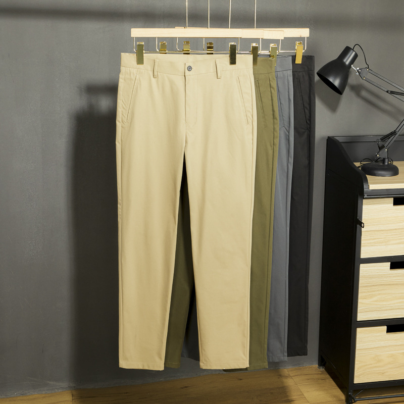 Pantalones de traje anti-arrugas para hombres, delgados, rectos, negocios, ocio, nueve puntos, pantalones de traje de alto nivel
