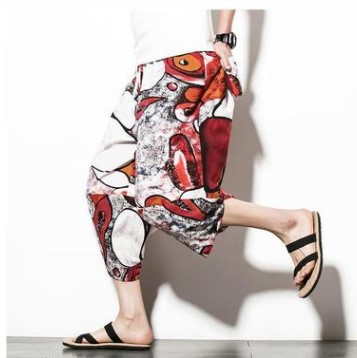 Venta al por mayor de fábrica pantalones de cáñamo de verano pantalones cortos para hombres pies sueltos pantalones de zanahoria pantalones harem de lino de algodón pantalones de flores de estilo étnico