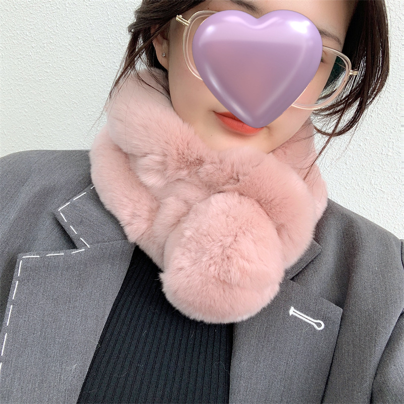 Écharpe en fourrure de renard avec pompons - étole en lapin douce_voghion.com