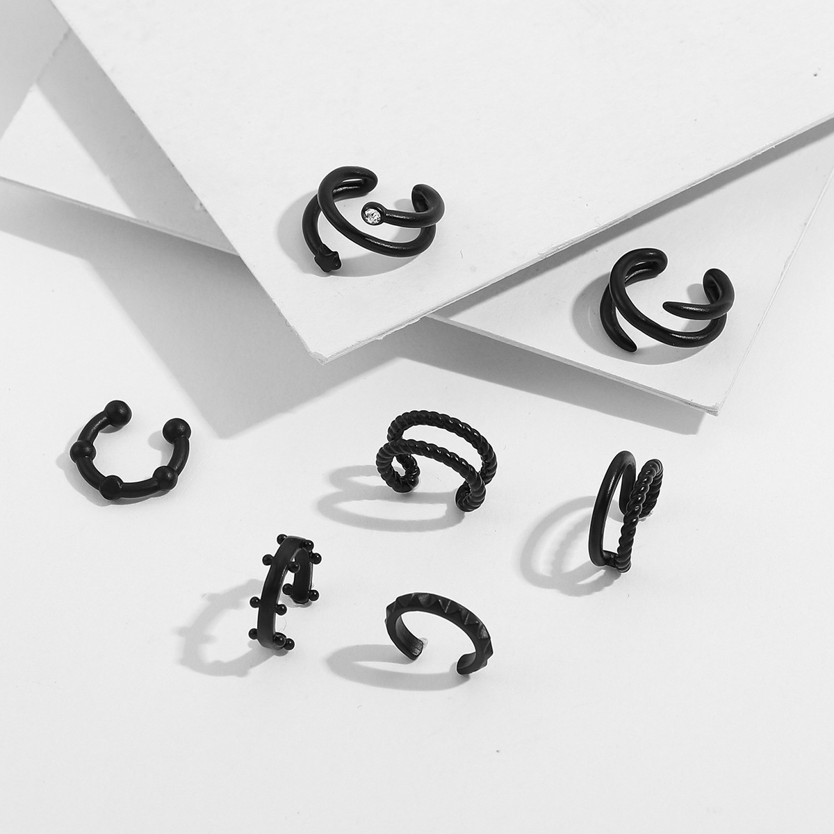 Retro Style Gold, Silver, Black Color Retro C Shape Plating Copper Artificial Gemstones Earrings