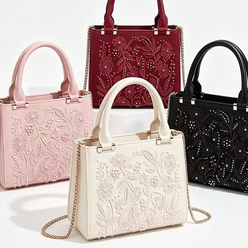 Z2026 Pearl Embroidery Fashion Handbag with Silk Satin Texture, Hard Shell Bag, Light Luxury Floral Embroidery Shoulder Bag Z2026 Pearl Embroidery Fashion Handbag with Silk Satin Texture, Hard Shell Bag, Light Luxury Floral Embroidery Shoulder Bag