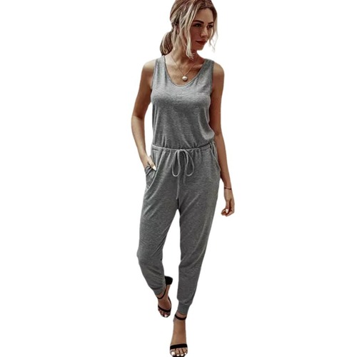 Amazon Hot Sale 2024 Summer Fashionable Round Neck Vest Strappy Solid Color Women's Jumpsuit