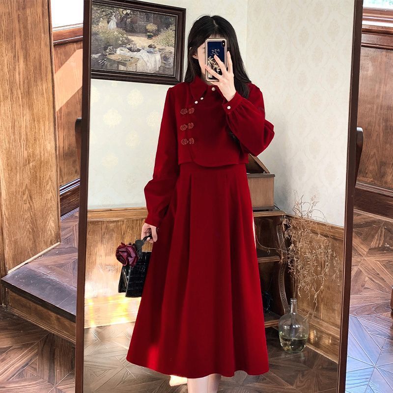 回门新中式改良旗袍大码礼服平时可穿女装敬酒服新娘红色订婚礼服|undefined
