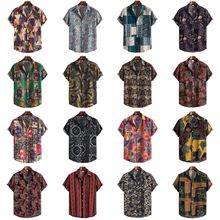 2024跨境外贸男士新款民族风亚麻短袖衬衫