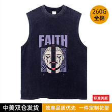 创意趣味FAITH印花分割人脸图案T恤2025新品潮流个性宽松背心短袖