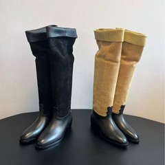 高版2025小香秋冬新品高筒靴中跟真皮女靴时装靴骑士靴欧版女靴