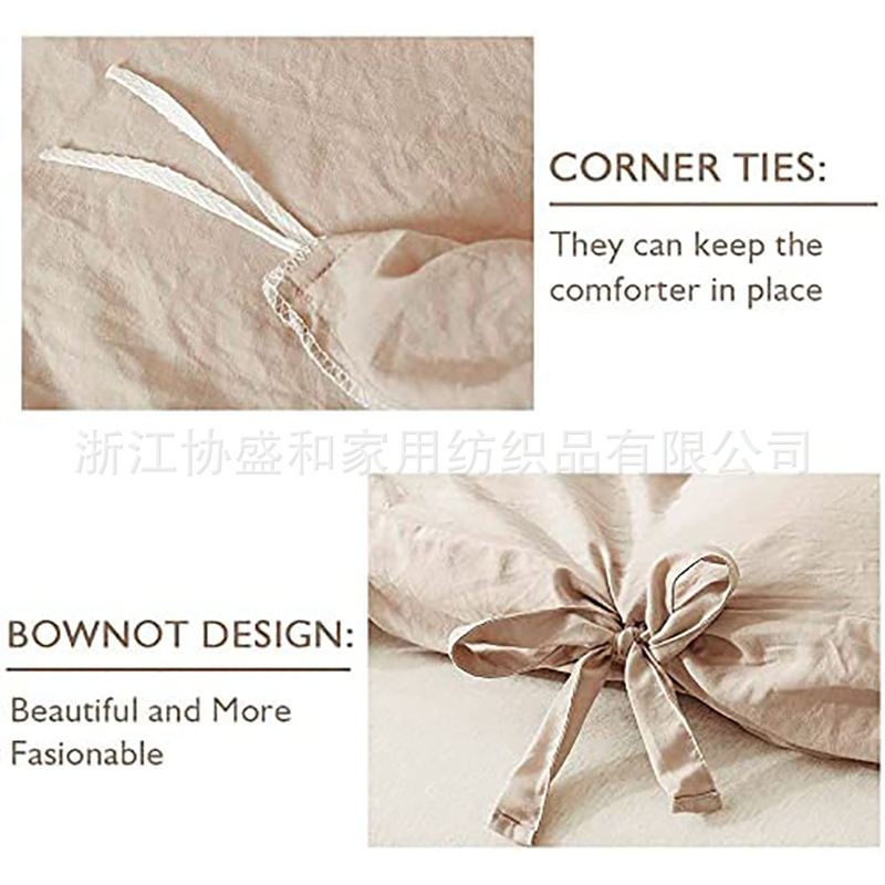 Juego de pajarita cepillada de estilo japonés, funda de edredón de tres piezas agradable para la piel, funda de almohada, ropa de cama con pajarita