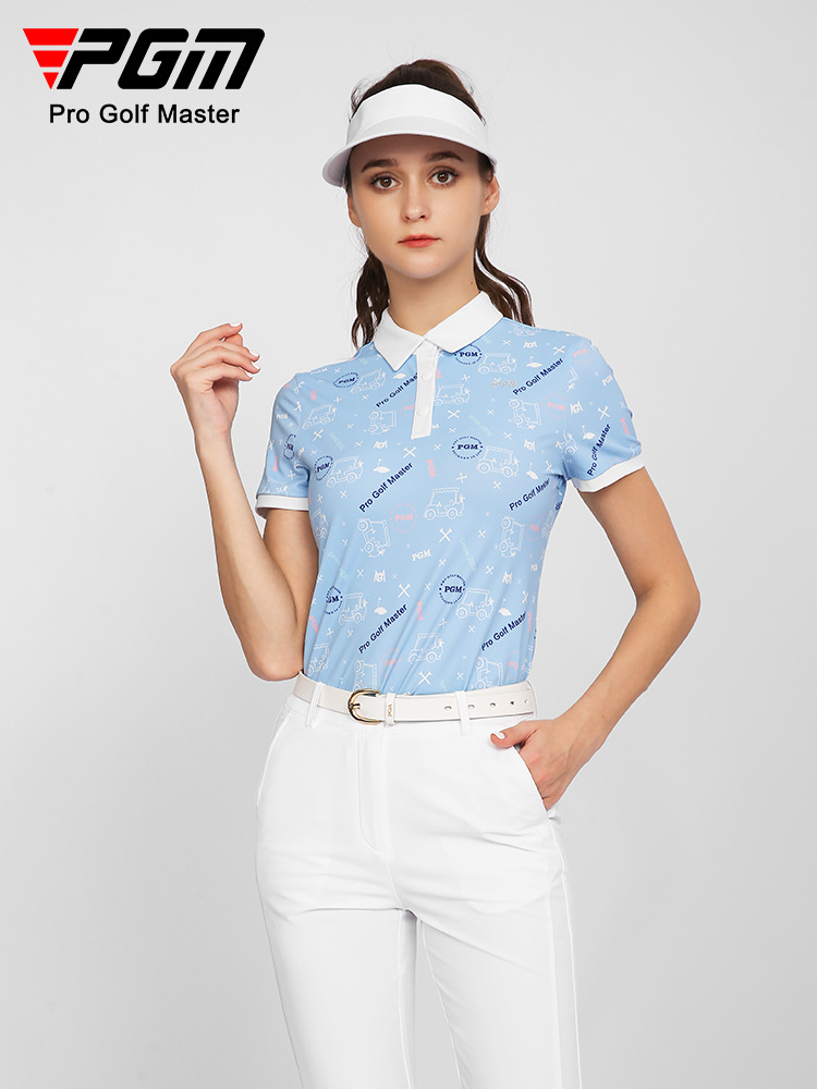 Áo thun golf nữ tay ngắn in họa tiết — KUZ146-Quần kaki, KUZ146-Quần màu xanh nước biển, KUZ146-Quần Trắng, YF562-Áo màu trắng