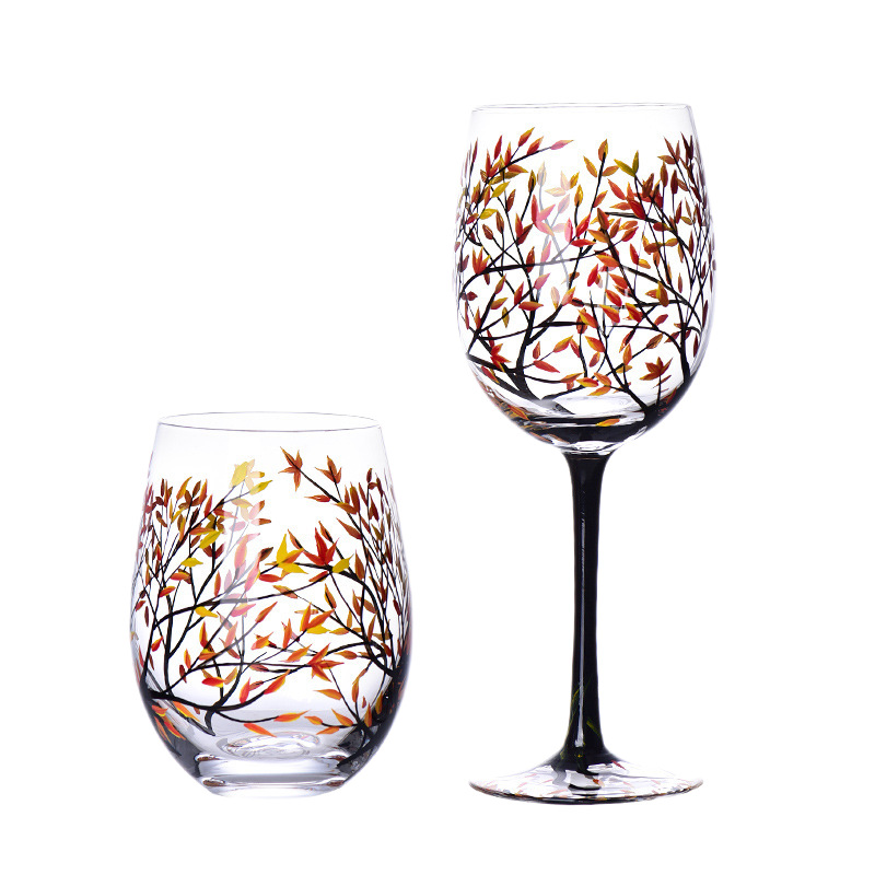 Tazas de vino pintadas a mano de cuatro estaciones de tazas de árboles de alto pie caseras de vinos creativos conjuntos no yx