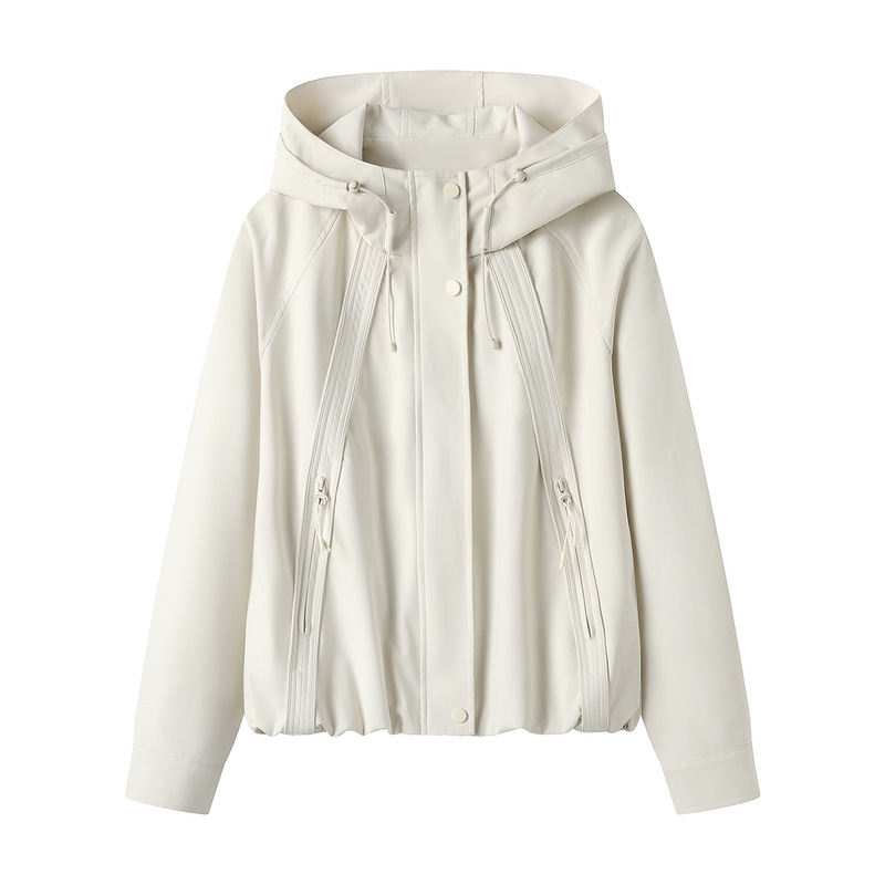 Sports Casual Hooded Windbreaker for Women 2025 Autum New Korean Style Small Workwear Short Jacket F85A305