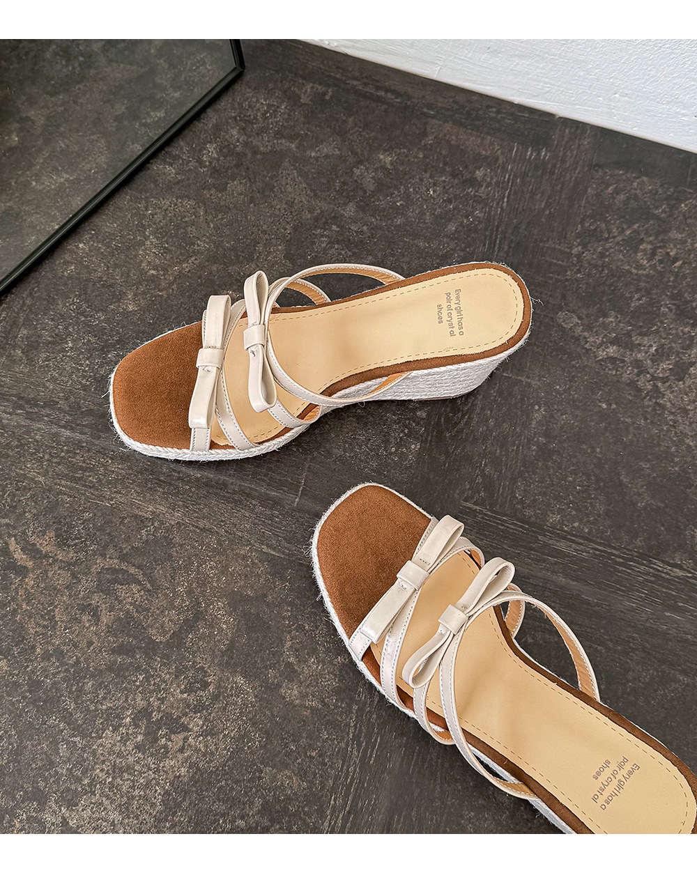 Sandal cao gót nữ quai mảnh mũi hở đế xuồng đan rơm gót 9 cm — màu đen, màu trắng ngà chi tiết 14