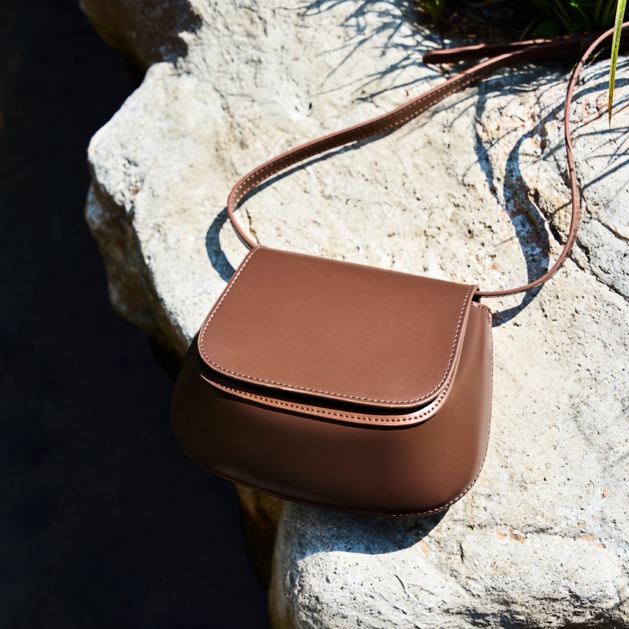 Chestnut Leather Women's Handbag New High-End Texture Niche Trendy Retro Shoulder Crossbody Saddle Bag - Thumbnail 4