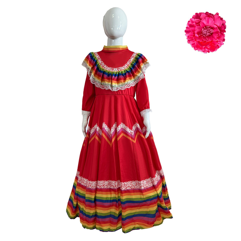 2024 European and American New Five-color Mexican Girls Long Dress Ethnic Dance Costume Children's Performance Game Costume