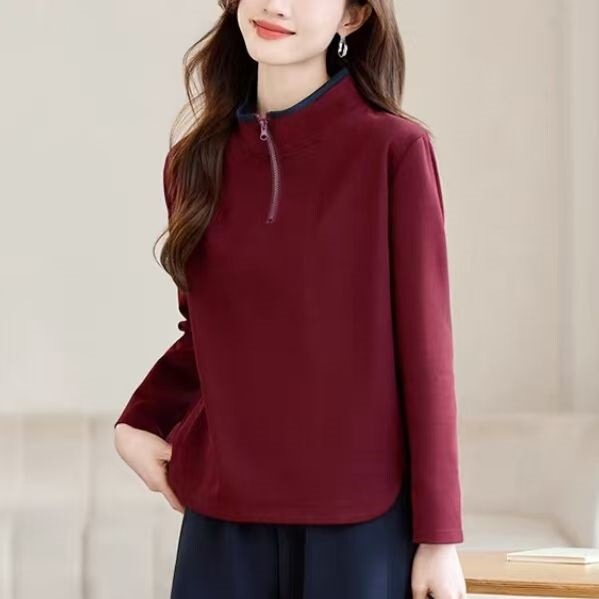 Mamba Cotton Early Autumn Women's Sweatshirt 2025 New Popular Half-Zip Stand-Up Collar Elegant and Stylish Women's Spring and Autum Tops
