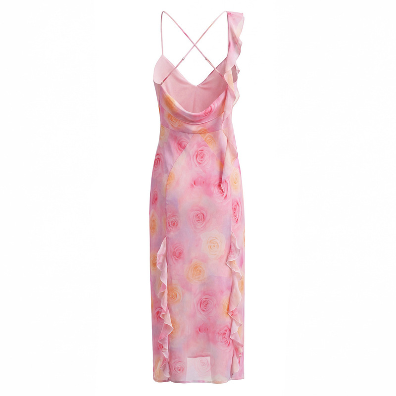 Cross-Border European and American Style Spring Women's Clothing, Aliexpress Hot-Selling Holiday Style Romantic Ruffled Irregular Floor-Length Dress Cross-Border European and American Style Spring Women's Clothing, Aliexpress Hot-Selling Holiday Style Romantic Ruffled Irregular Floor-Length Dress