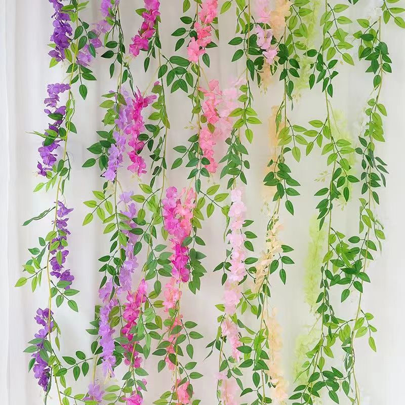 紫藤花造花藤条装飾花巻き吊り花プラスチック花藤蔓串花植物パイプは花を遮る|undefined