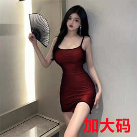 新款夜店风双层吊带夫妻情趣内衣套装激情包臀裙开叉镂空连体短裙