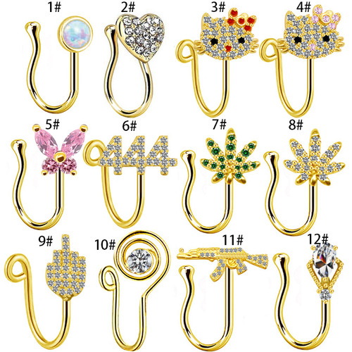 Gaby European and American cross-border butterfly snake-shaped cherry maple leaf letter nose pin nose clip nose ornaments without holes piercing jewelry