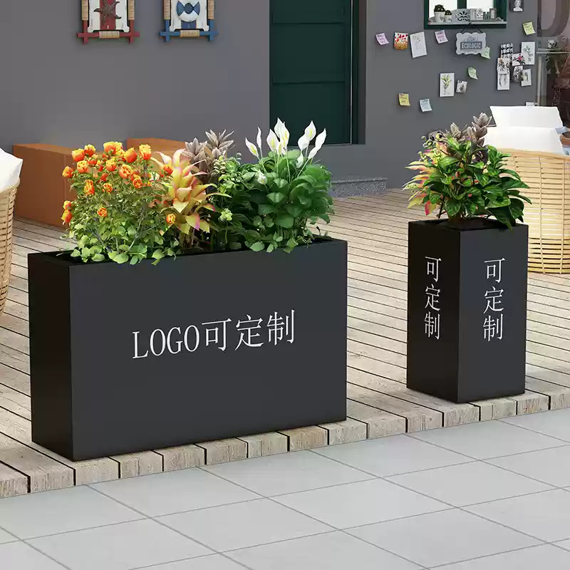 Caja de flores de acero inoxidable al aire libre combinación de cama de flores móvil divisoria de péndulo exterior departamento de ventas valla municipal caja de plantación de tanque de flores