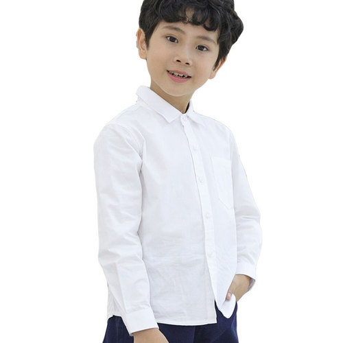 男童长袖纯棉白衬衫春秋大童小学生校服演出服儿童男孩蓝色衬衣