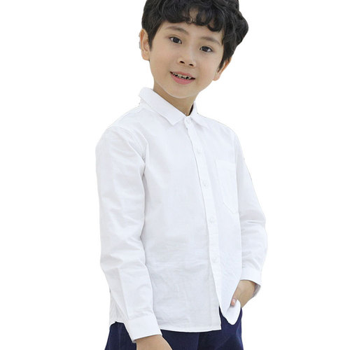 Men's Long-Sleeve Pure Cotton White Shirt Spring and Autumn Big Kid Elementary School Uniform Performance Costume Children's Blue Shirt