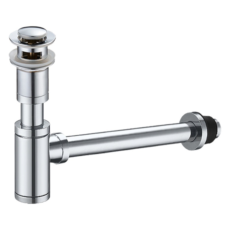 Lavabo de drenaje de pared totalmente de cobre en la pared, rejillas de bloqueo de olores antirretorno curvadas en P, tubo de drenaje horizontal para lavabo de encimera