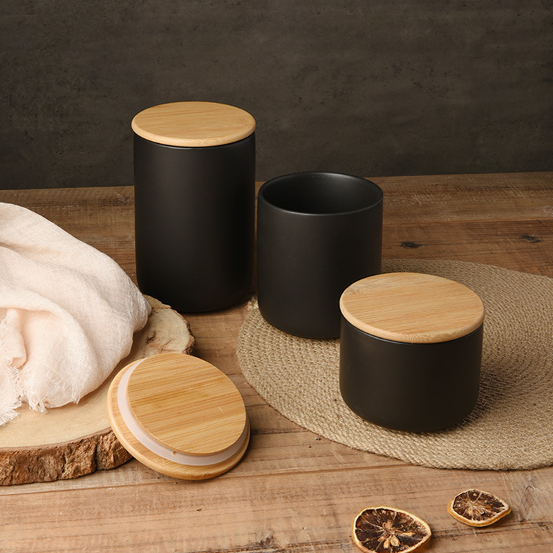 Tarro sellado de cerámica simple escandinavo con tapa de madera para almacenamiento de alimentos en la cocina, juego de té, almacenamiento de dulces, café y té. image 6