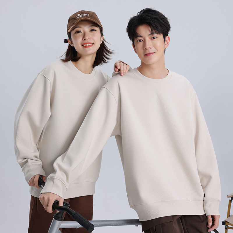 350 gramos pesados cómodos hombros de equipo de cuello redondo ropa de trabajo personalizada de manga larga suéter de color sólido logotipo impresa