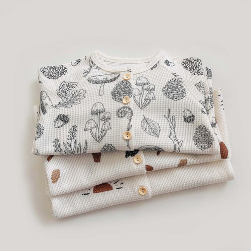 MiniCowMother Danish Children's Home Wear Pajama Set Nordic Honeycomb Baby Clothes Autumn