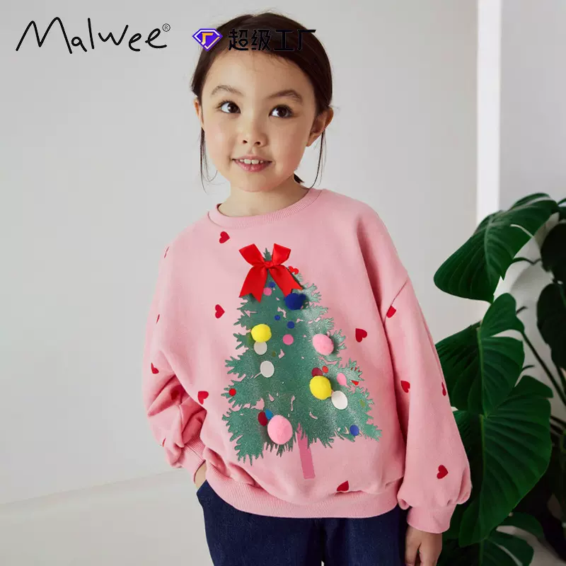 跨境malwee女童卫衣秋冬新款圆领长袖欧美中小童休闲儿童装秋上衣