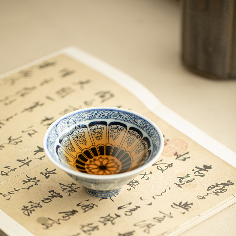 Antique blue and white tea cup, ceramic sophisticated tea set