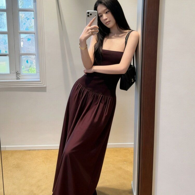 French-Style Strapless Dress with Intricate Patchwork and Knit Details, Ultra-Long Dress for Tall Women, Elegant and Classy Outfit