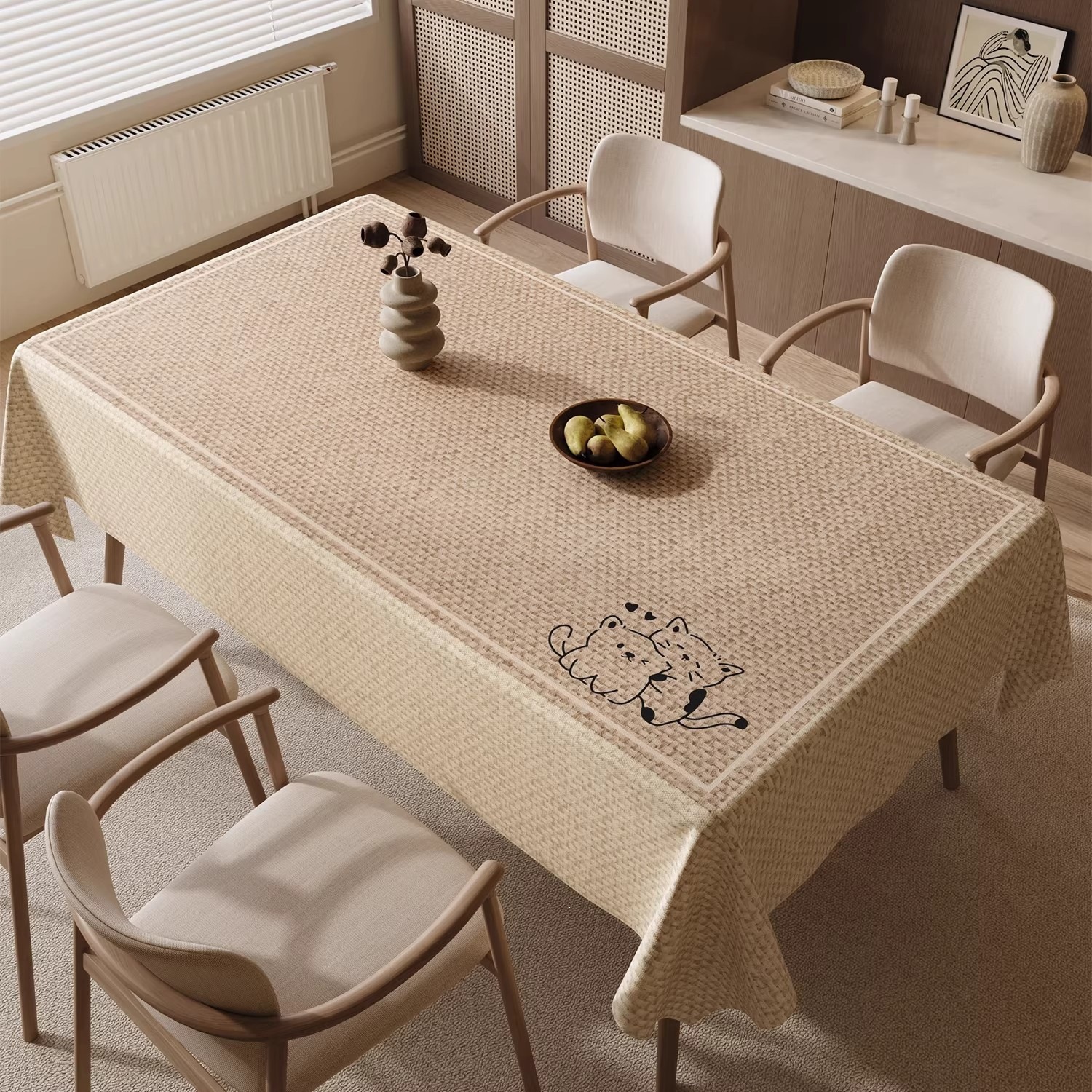 Natural Wood Style Tablecloth, Waterproof and Oil-Proof, No-Wash Table Mat, Light Luxury High-End Atmosphere Tablecloth, Rectangular Coffee Table Cover