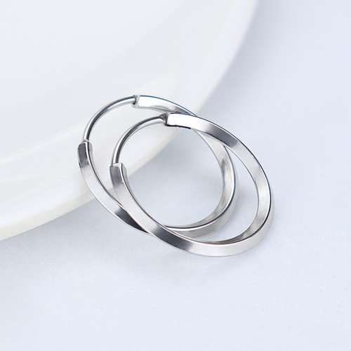 Japanese hot-selling Korean all-match plain hoop titanium steel earrings simple light luxury ins niche high-end personalized diamond earrings