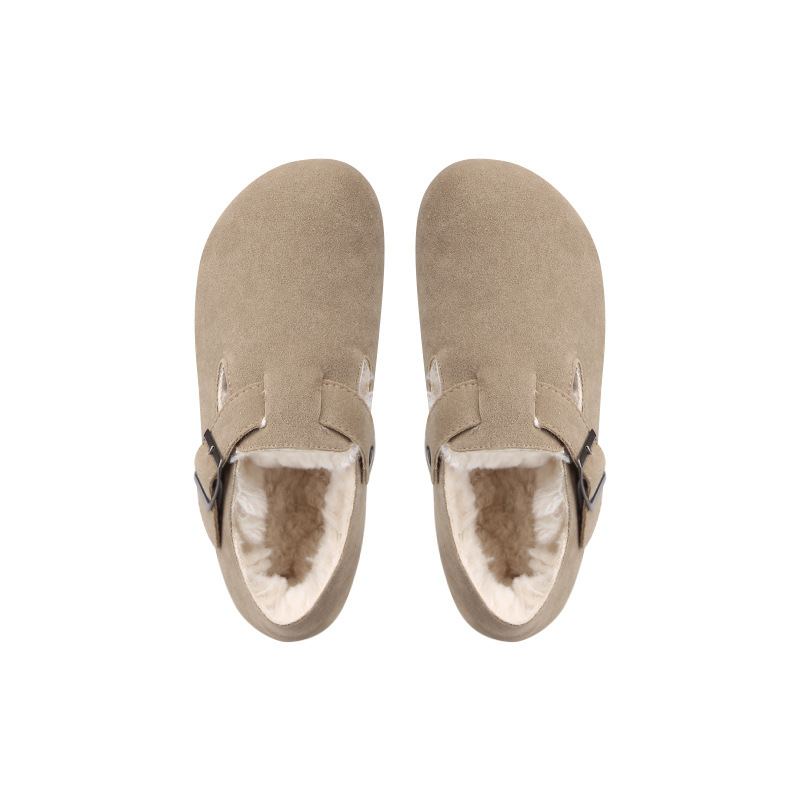 Zapatos de cuero genuino para mujer, zapatos de felpa cálidos de suela gruesa con todo incluido vintage, mocasines deslizantes