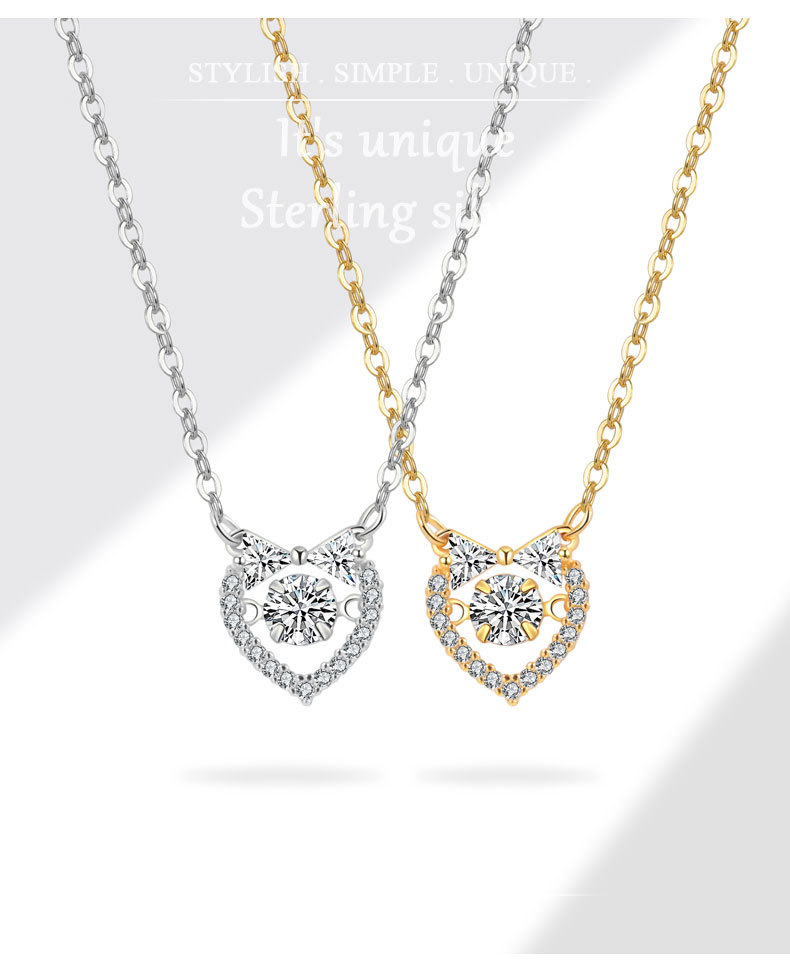 1g Weight 925 Sterling Silver Cable Chain Plating Heart Shape Pendant Necklace