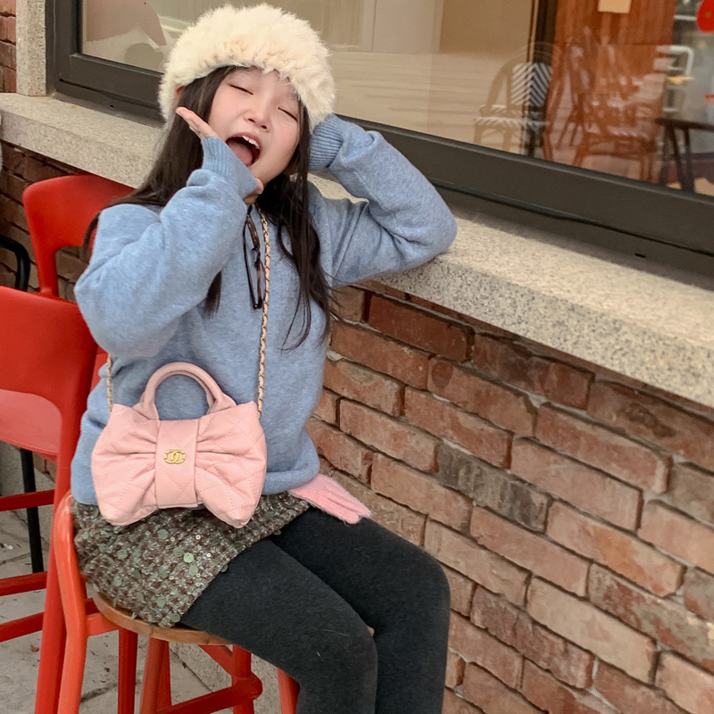 Bolsa de mano de chicas arco dulce cadena de diamante pliegue bolso de hombro 2026 nuevo bolso infantil transfronterizo