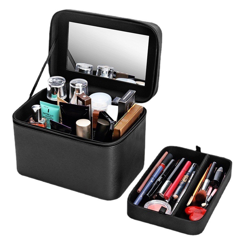 Caso cosmético transfronterizo portátil de viaje de gran capacidad bolsa de cosméticos portátil simple caja de almacenamiento de cosméticos con espejo al por mayor