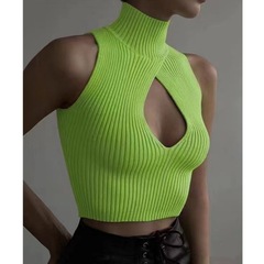 European, American and Southeast Asian sexy hollow design short vest high collar navel exposed hot girl niche pure desire sweater halter neck
