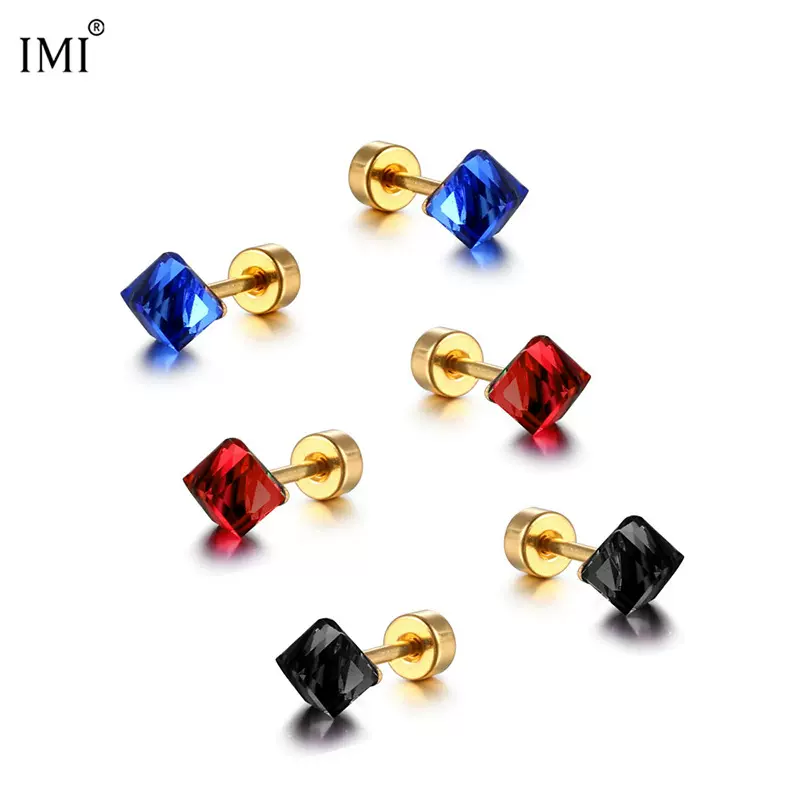 IMI小众极简风设计潮搭方钻耳钉男女同款冷淡ins风甜酷耳饰YE164