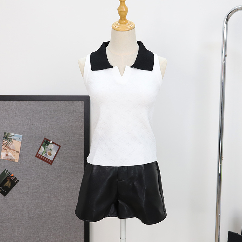 Polo Collar Ice Silk Knitwear for Women 2025 New Printed Letter Design Versatile Niche Sleeveless Vest for Women
