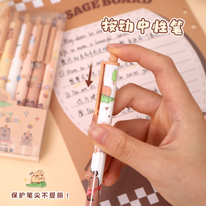 カピバラ ゲルペン かわいい カピバラ プレス ブラック ウォーターペン 学生 オフィス 速乾性 ブラシ サイン ブラシ ペン|undefined