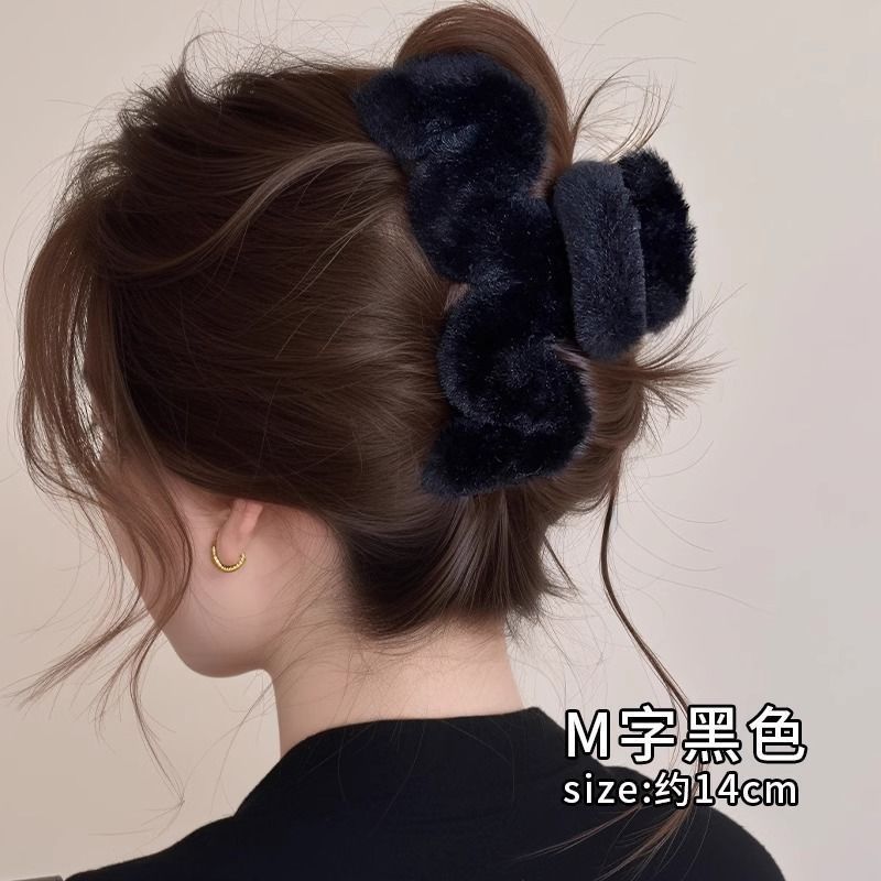 可爱毛绒小熊发量多抓夹女韩版百搭大号鲨鱼夹后脑勺盘发发夹头饰|undefined